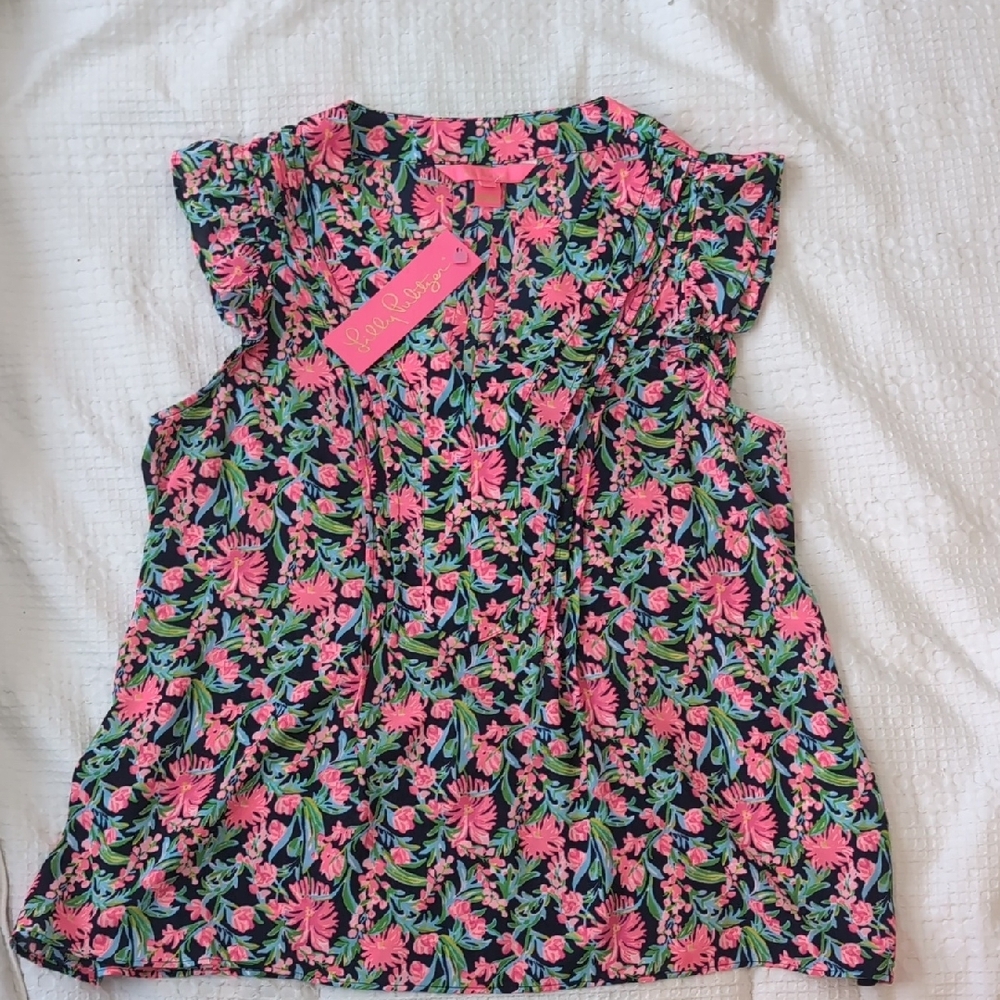 Lilly Pulitzer Joan Top - Low Tide Navy Garden Variety Sz S